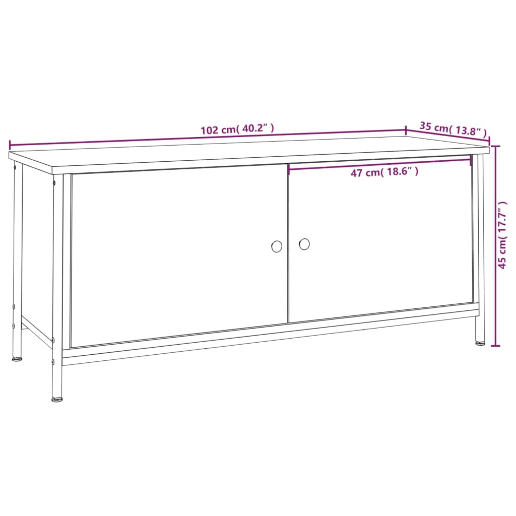 tv-bord med låger 102x35x45 cm konstrueret træ røget egetræ