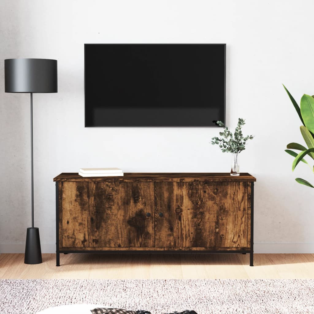 tv-bord med låger 102x35x45 cm konstrueret træ røget egetræ