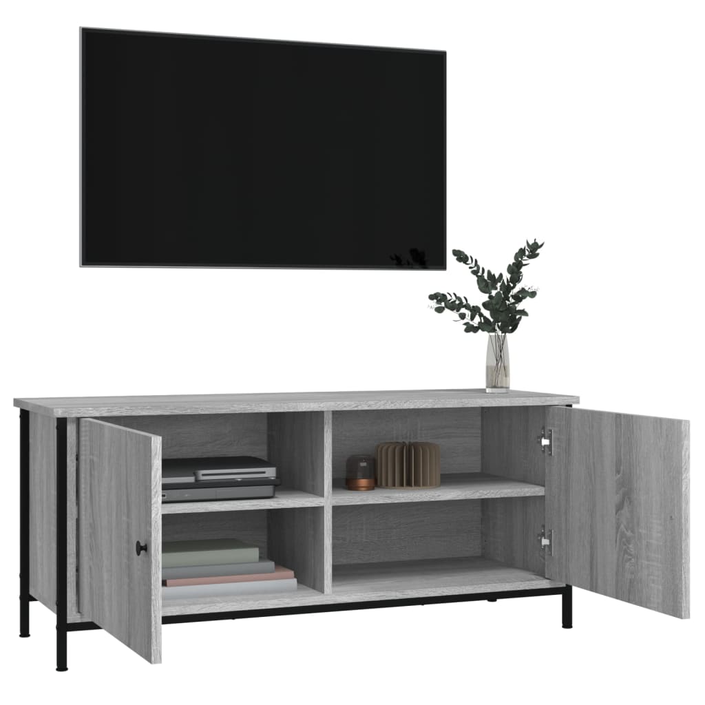 tv-bord med låger 102x35x45 cm konstrueret træ grå sonoma-eg