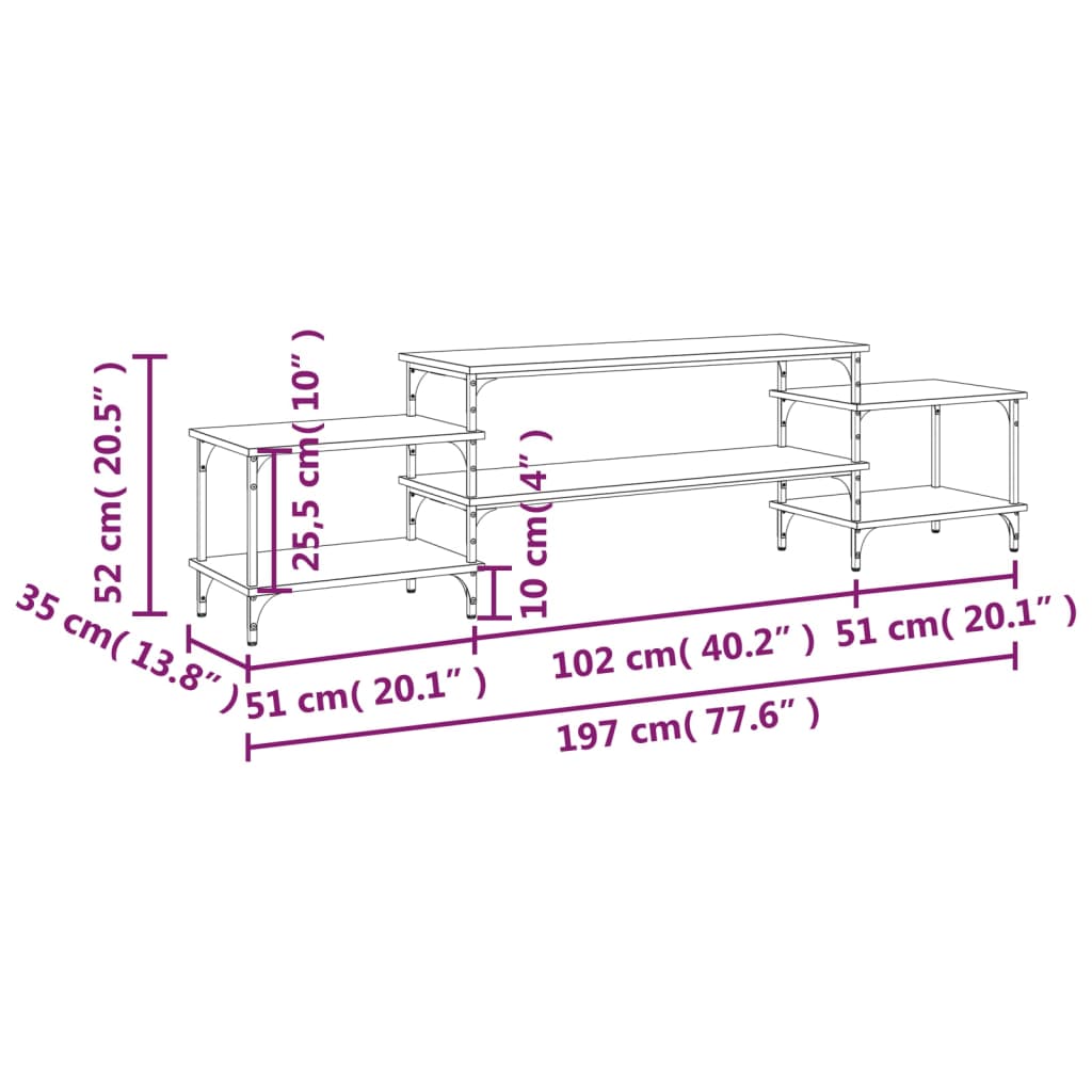 tv-bord 197x35x52 cm konstrueret træ sort