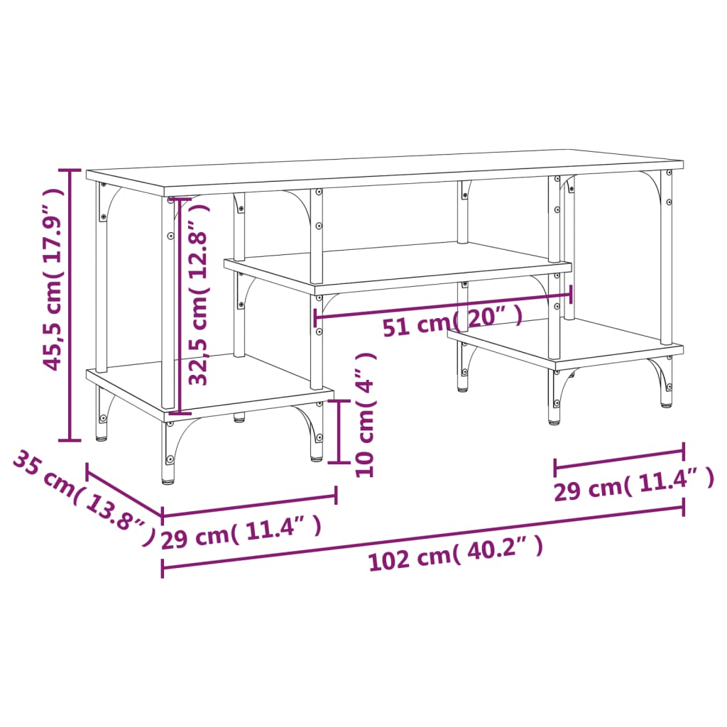 tv-bord 102x35x45,5 cm konstrueret træ brun egetræsfarve