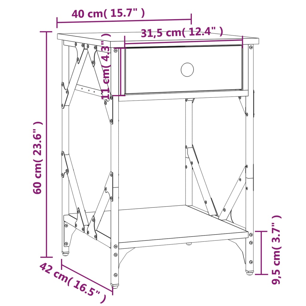 sengeborde 2 stk. 40x42x60 cm konstrueret træ sonoma-eg