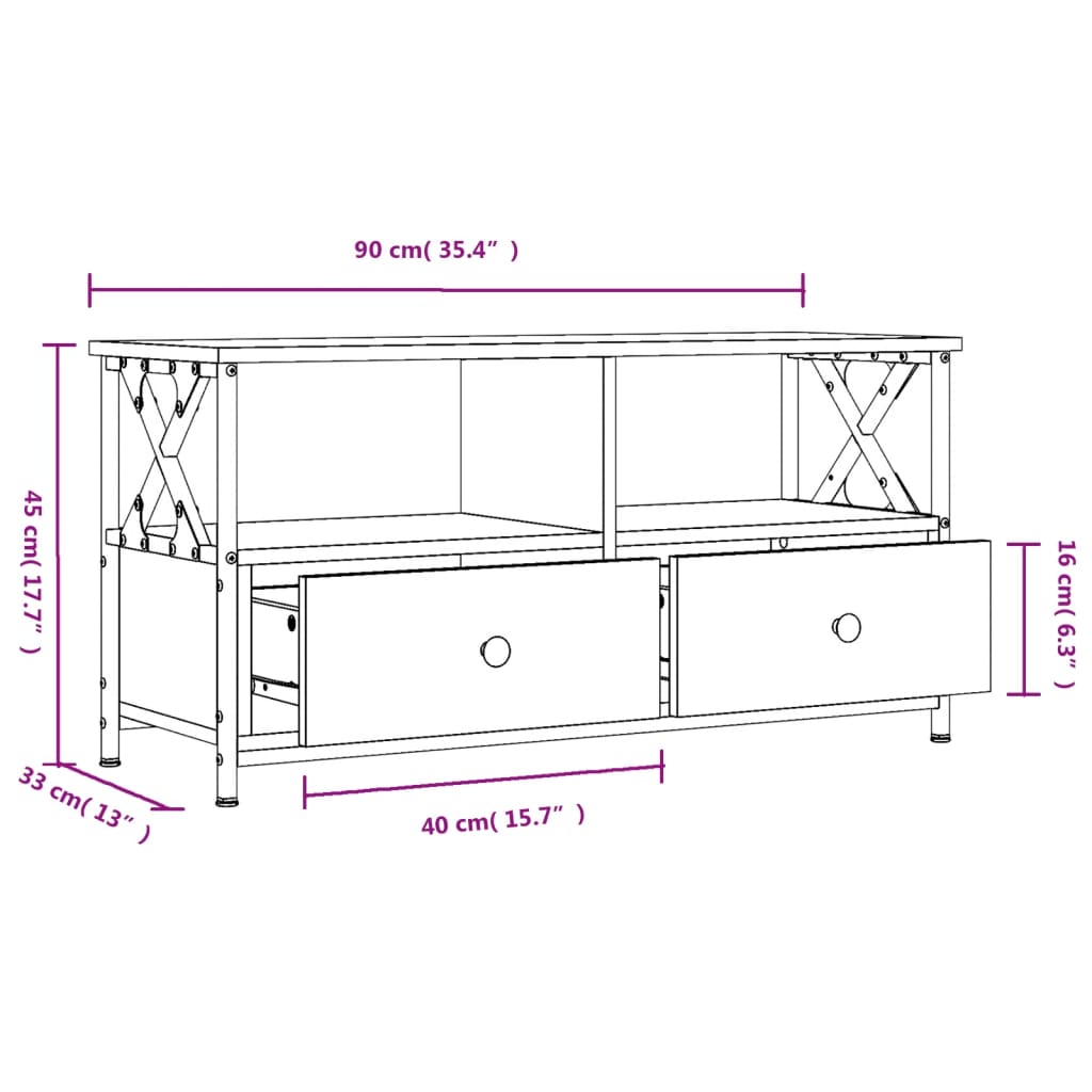 tv-bord 90x33x45 cm konstrueret træ og jern sort