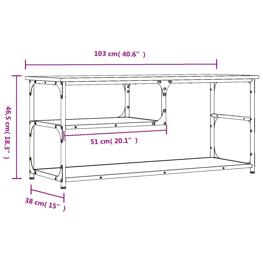 tv-bord 103x38x46,5 cm konstrueret træ og stål sort