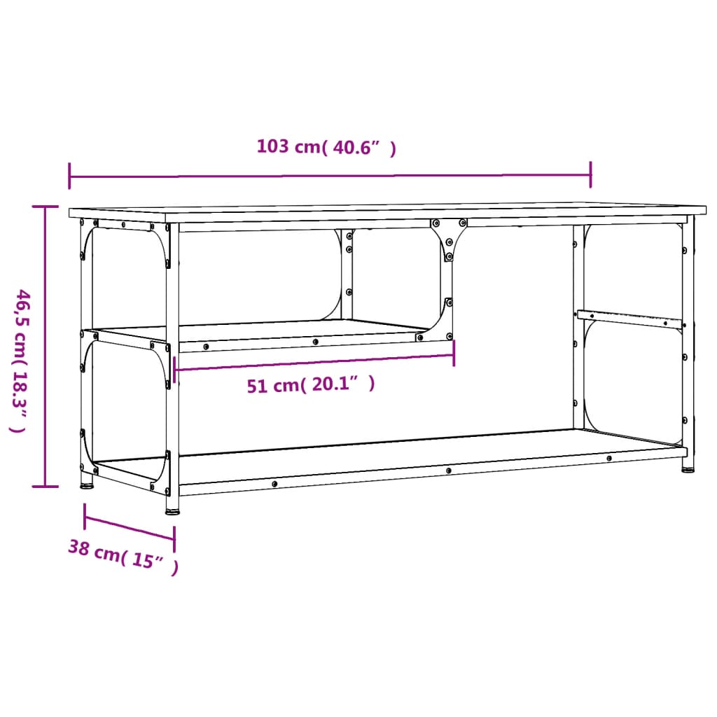 tv-bord 103x38x46,5 cm konstrueret træ og stål røget eg