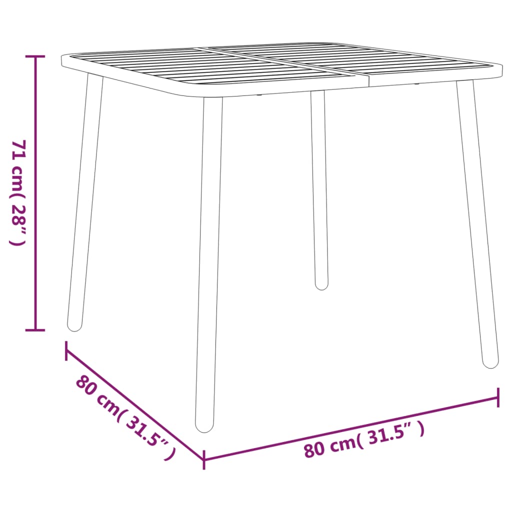 havebord 80x80x71 cm stål antracitgrå