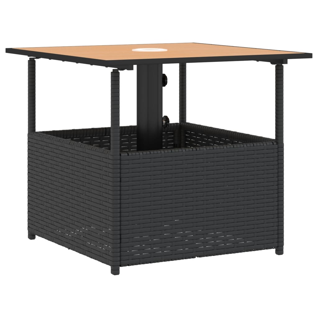 havebord med parasolhul 55x55x46,5 cm polyrattan sort