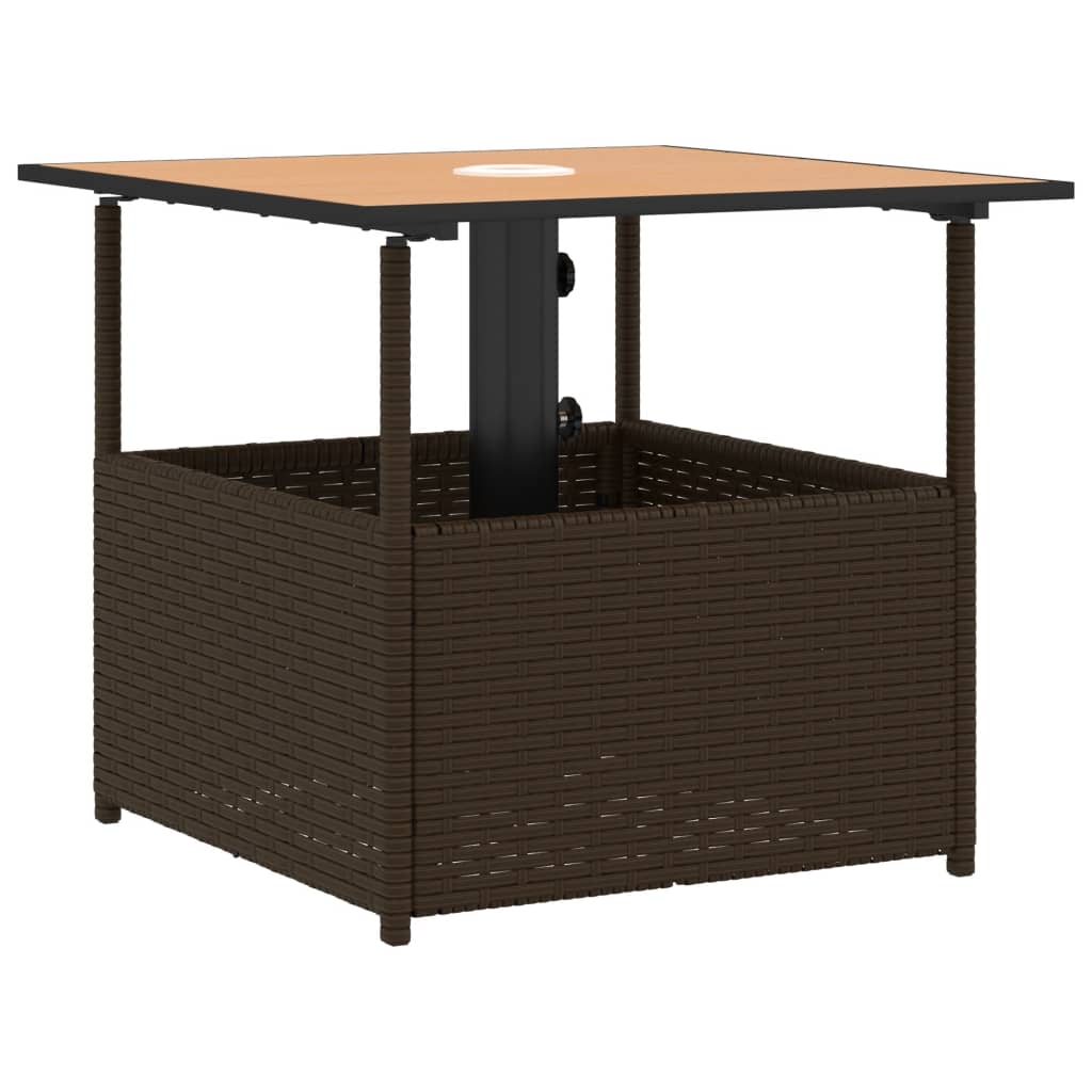 havebord med parasolhul 55x55x46,5 cm polyrattan brun