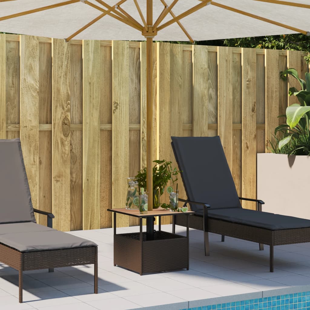 havebord med parasolhul 55x55x46,5 cm polyrattan brun