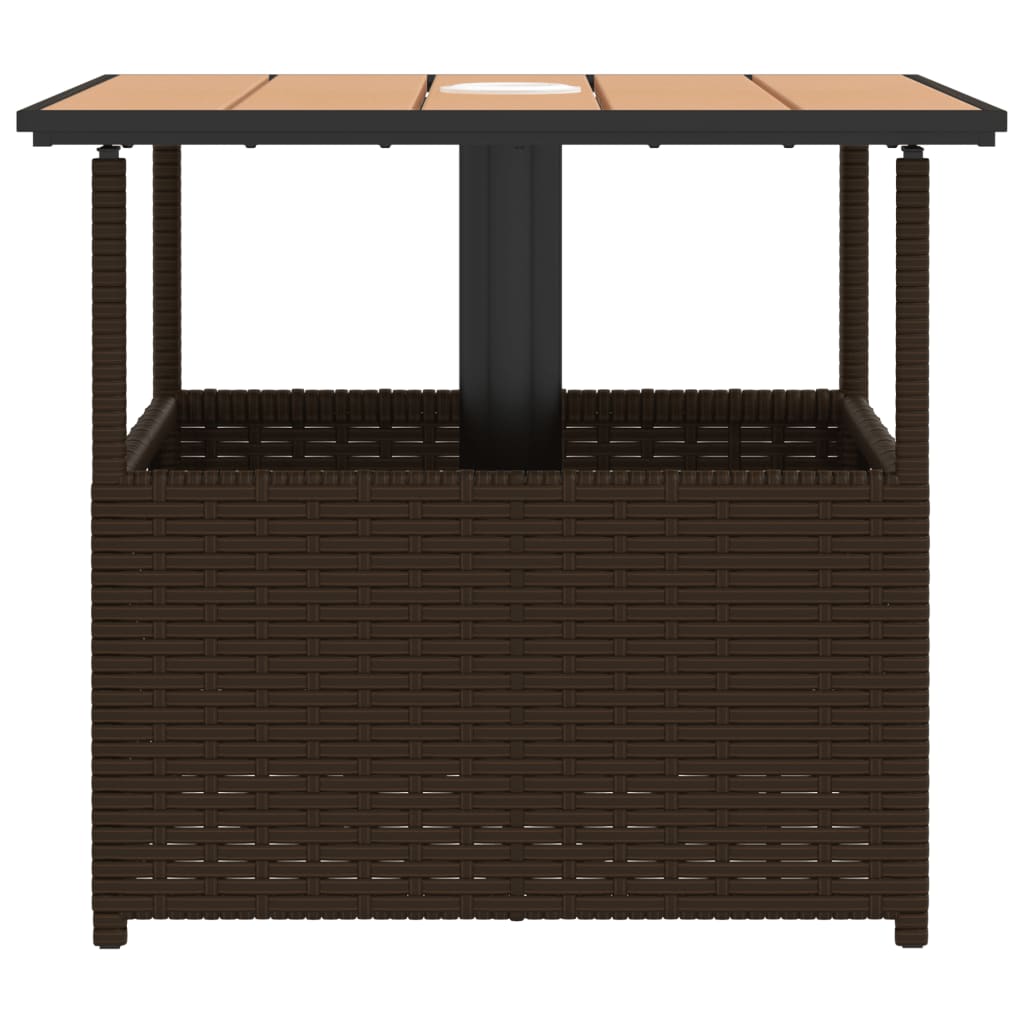 havebord med parasolhul 55x55x46,5 cm polyrattan brun