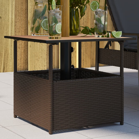 havebord med parasolhul 55x55x46,5 cm polyrattan brun