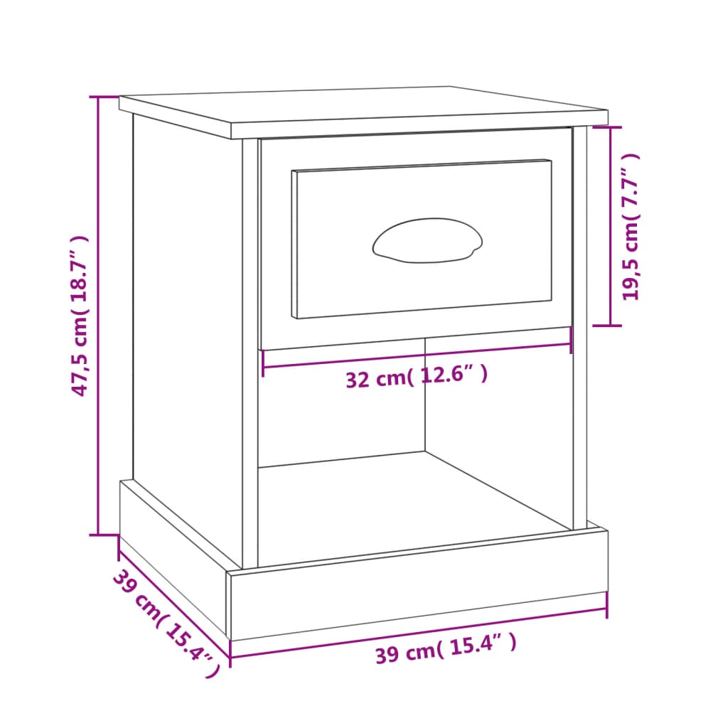 sengeborde 2 stk. 39x39x47,5 cm konstrueret træ hvid