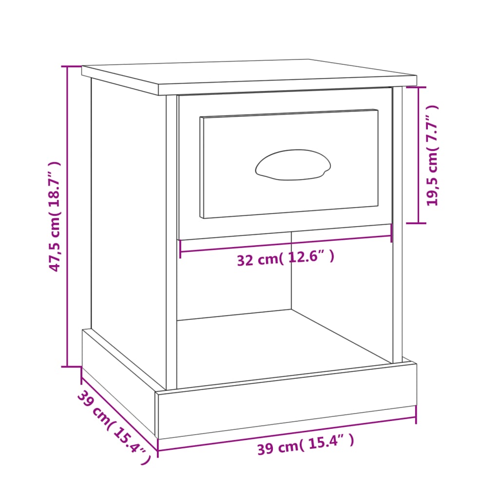 sengeborde 2 stk. 39x39x47,5 cm konstrueret træ sort