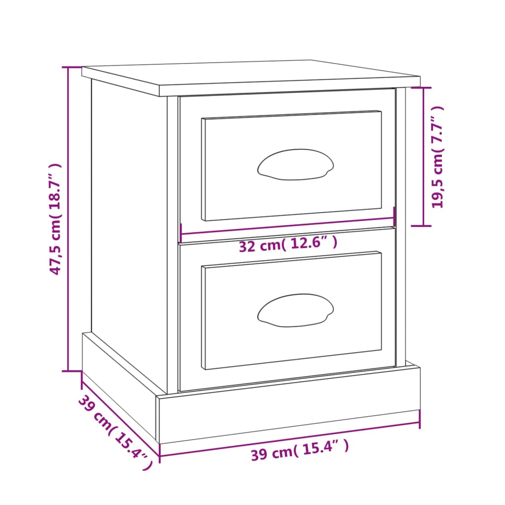 sengeborde 2 stk. 39x39x47,5 cm konstrueret træ hvid højglans