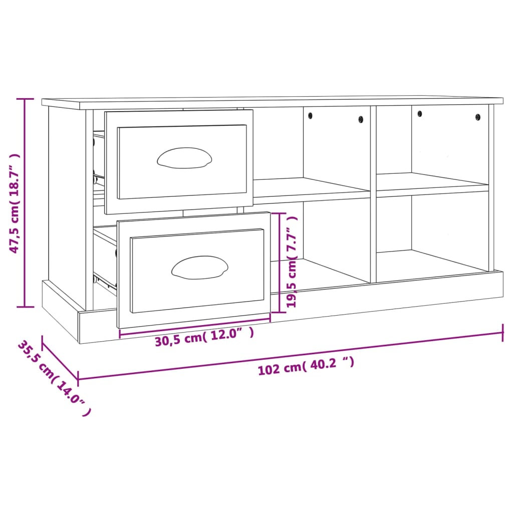 tv-bord 102x35,5x47,5 cm konstrueret træ hvid