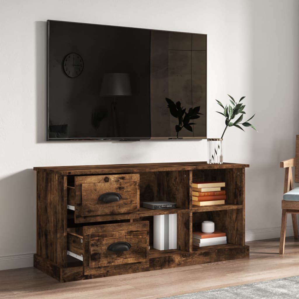 tv-bord 102x35,5x47,5 cm konstrueret træ røget egetræsfarve