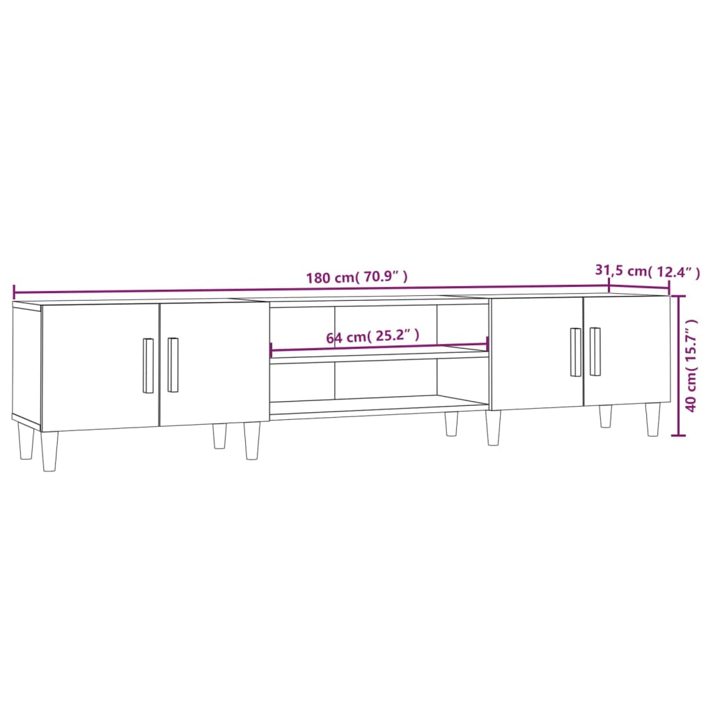 tv-bord 180x31,5x40 cm konstrueret træ hvid