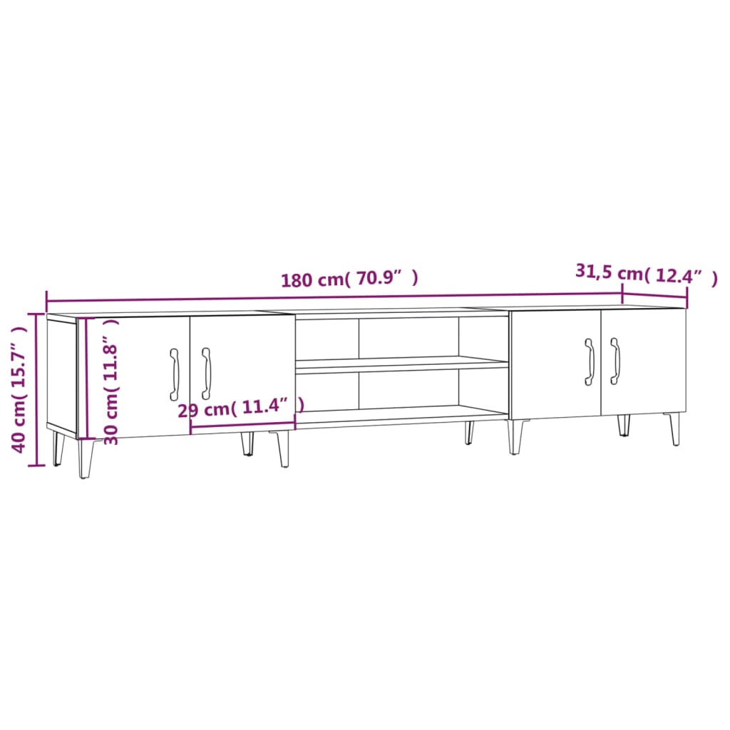 tv-bord 180x31,5x40 cm konstrueret træ sonoma-eg