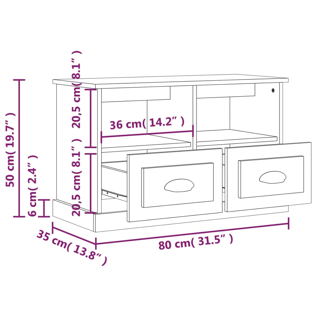 tv-bord 80x35x50 cm konstrueret træ hvid