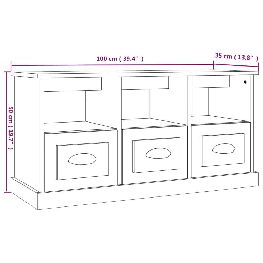 tv-bord 100x35x50 cm konstrueret træ hvid