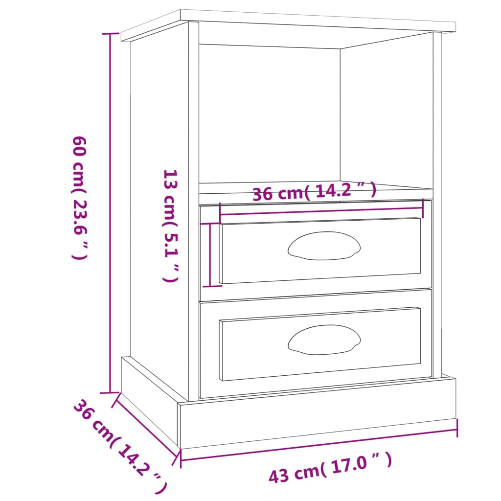 sengeborde 2 stk. 43x36x60 cm hvid