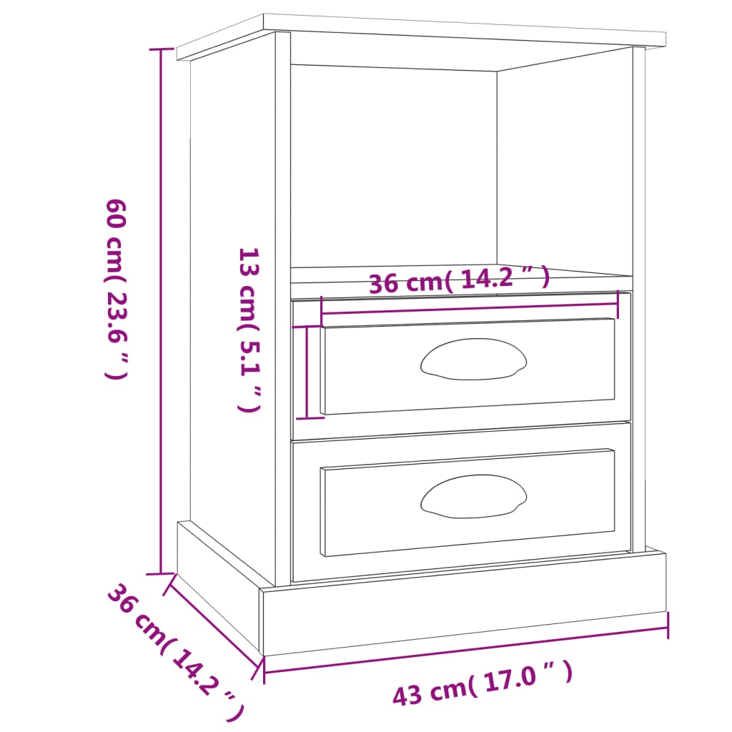 sengeborde 2 stk. 43x36x60 cm sonoma-eg