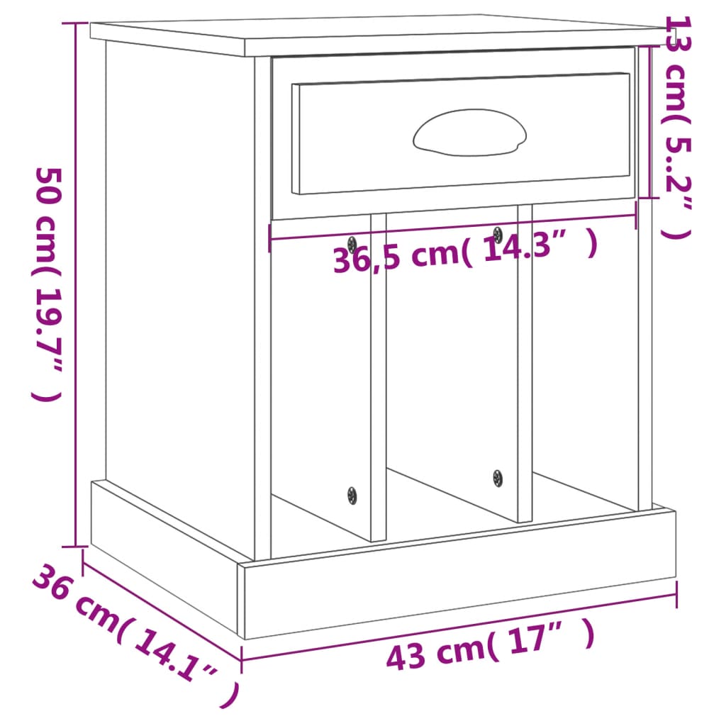 sengeborde 2 stk. 43x36x50 cm hvid