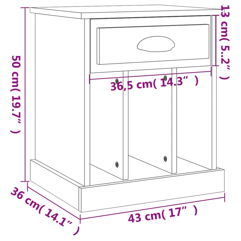 sengeborde 2 stk. 43x36x50 cm sonoma-eg