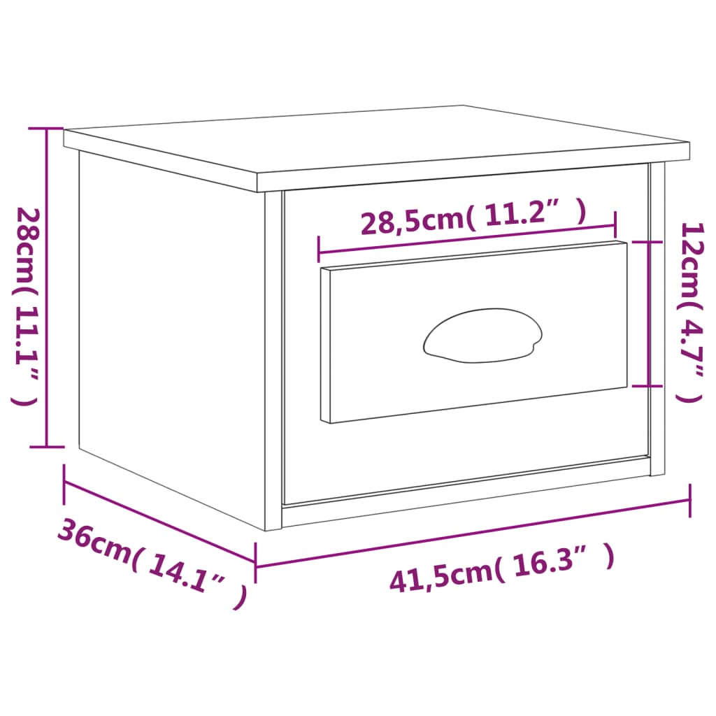 væghængte sengeborde 2 stk. 41,5x36x28 cm sonoma-eg