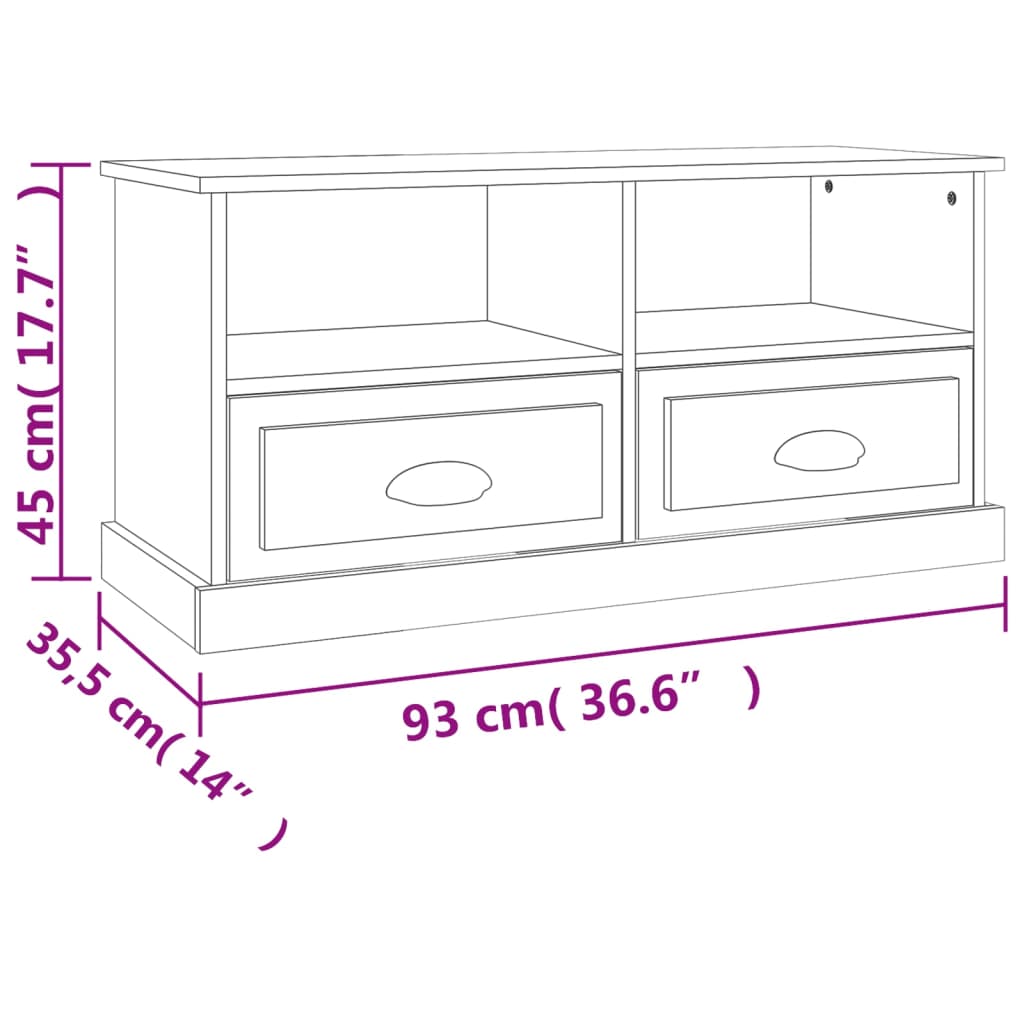 tv-bord 93x35,5x45 cm konstrueret træ hvid