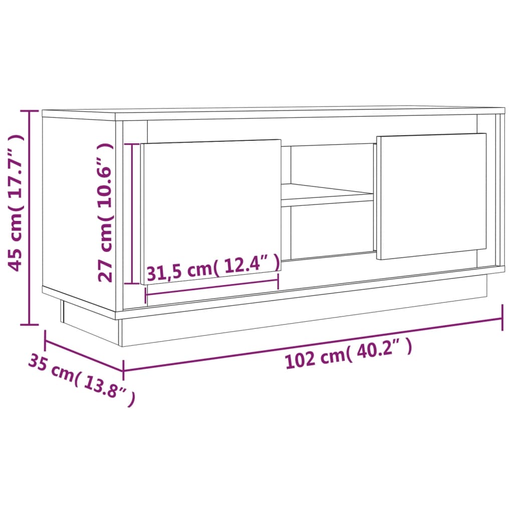 tv-bord 102x35x45 cm konstrueret træ hvid