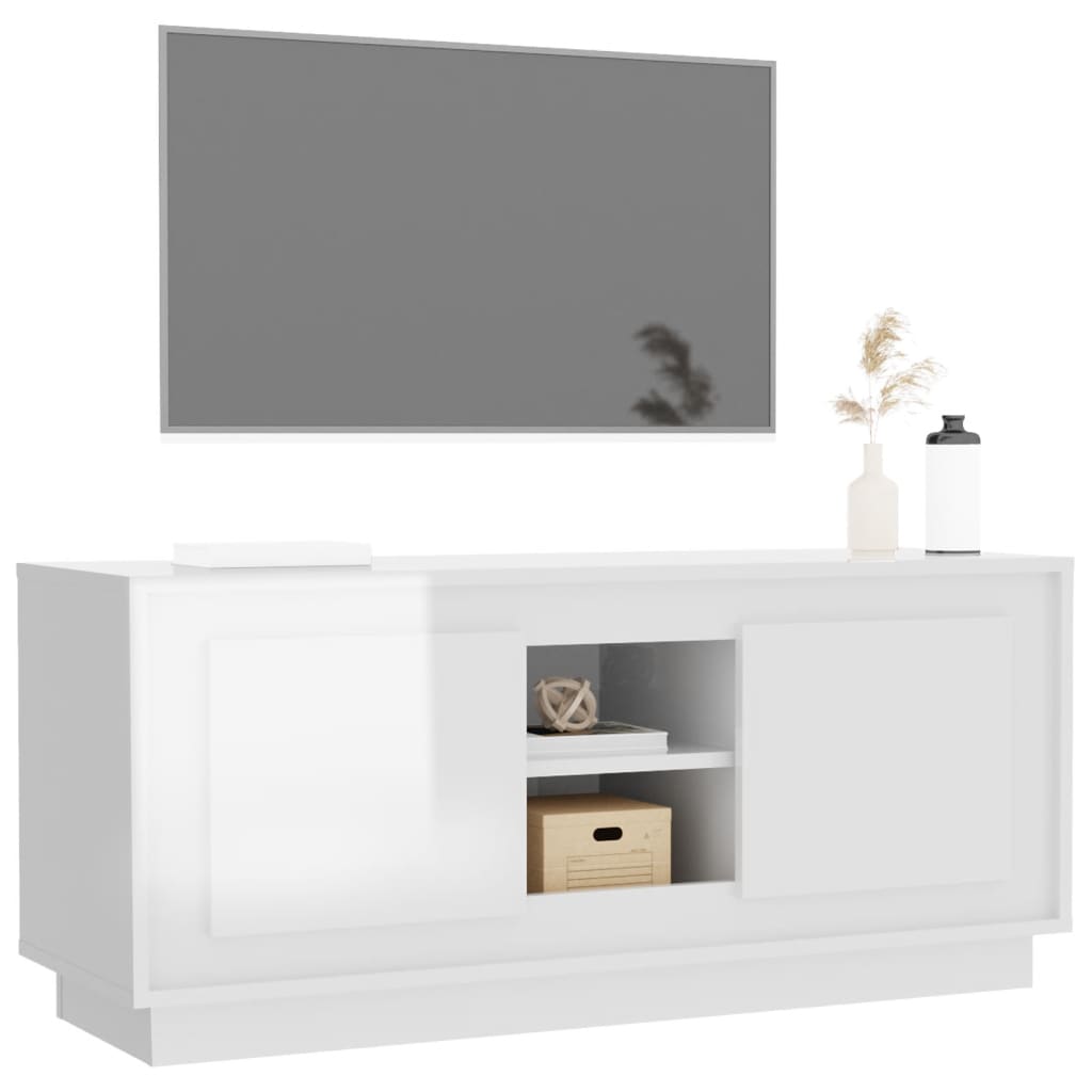 tv-bord 102x35x45 cm konstrueret træ hvid højglans