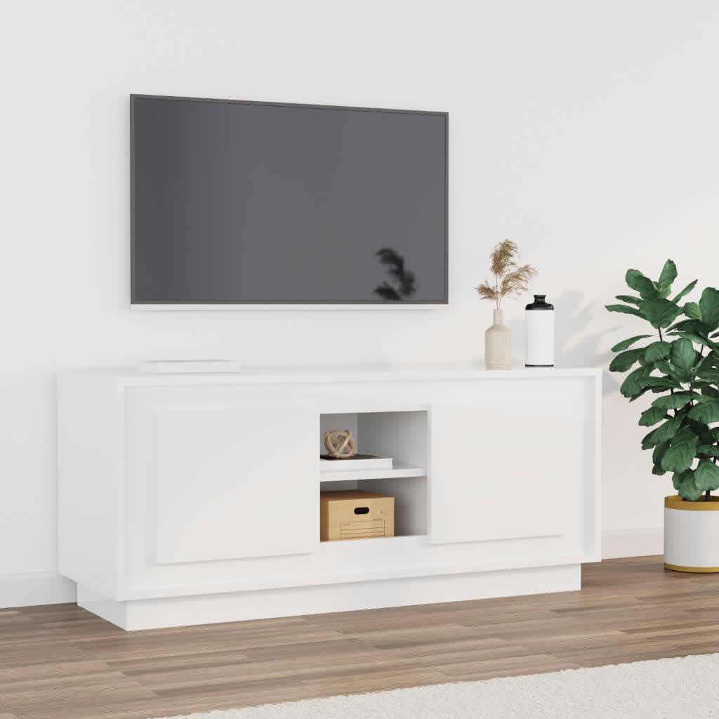 tv-bord 102x35x45 cm konstrueret træ hvid højglans