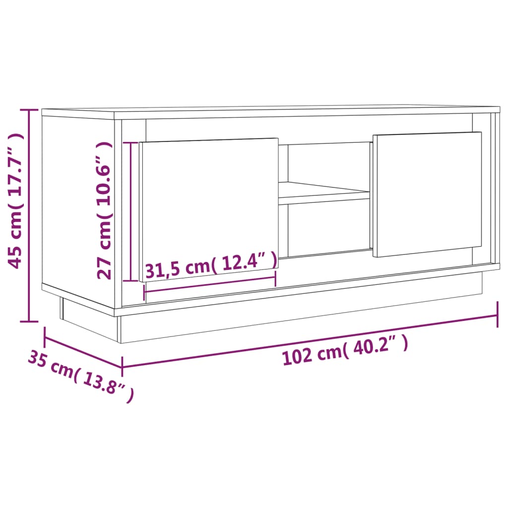 tv-bord 102x35x45 cm konstrueret træ grå sonoma-eg