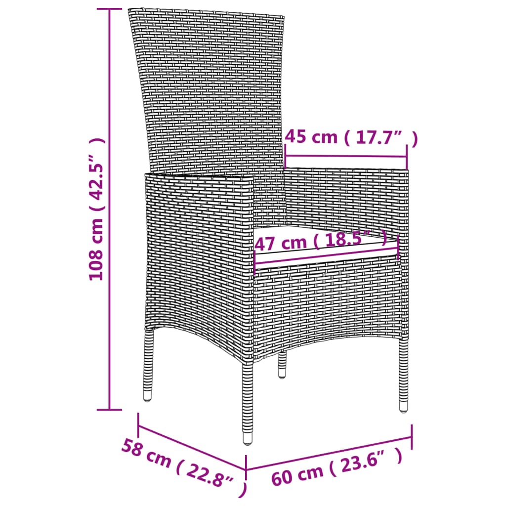 spisebordssæt til haven 3 dele med hynder polyrattan beige