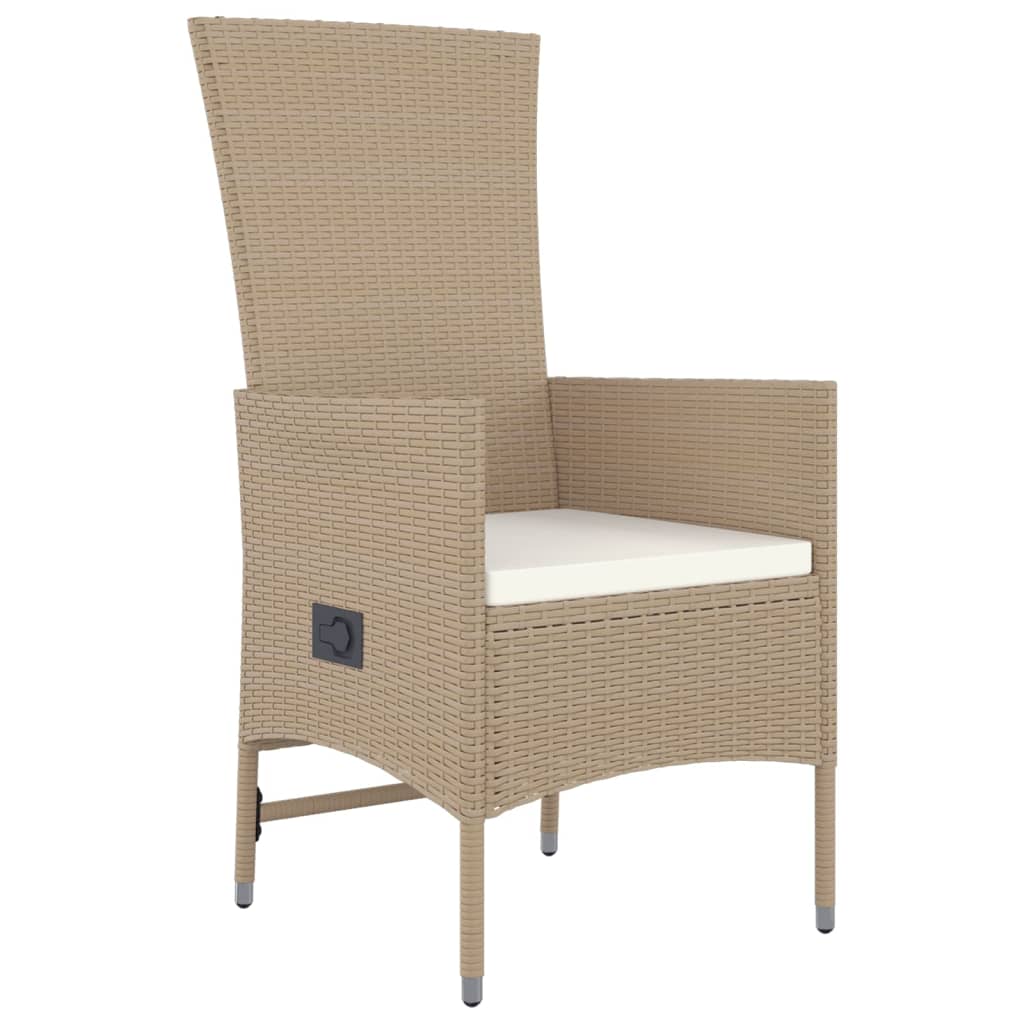 spisebordssæt til haven 3 dele med hynder polyrattan beige