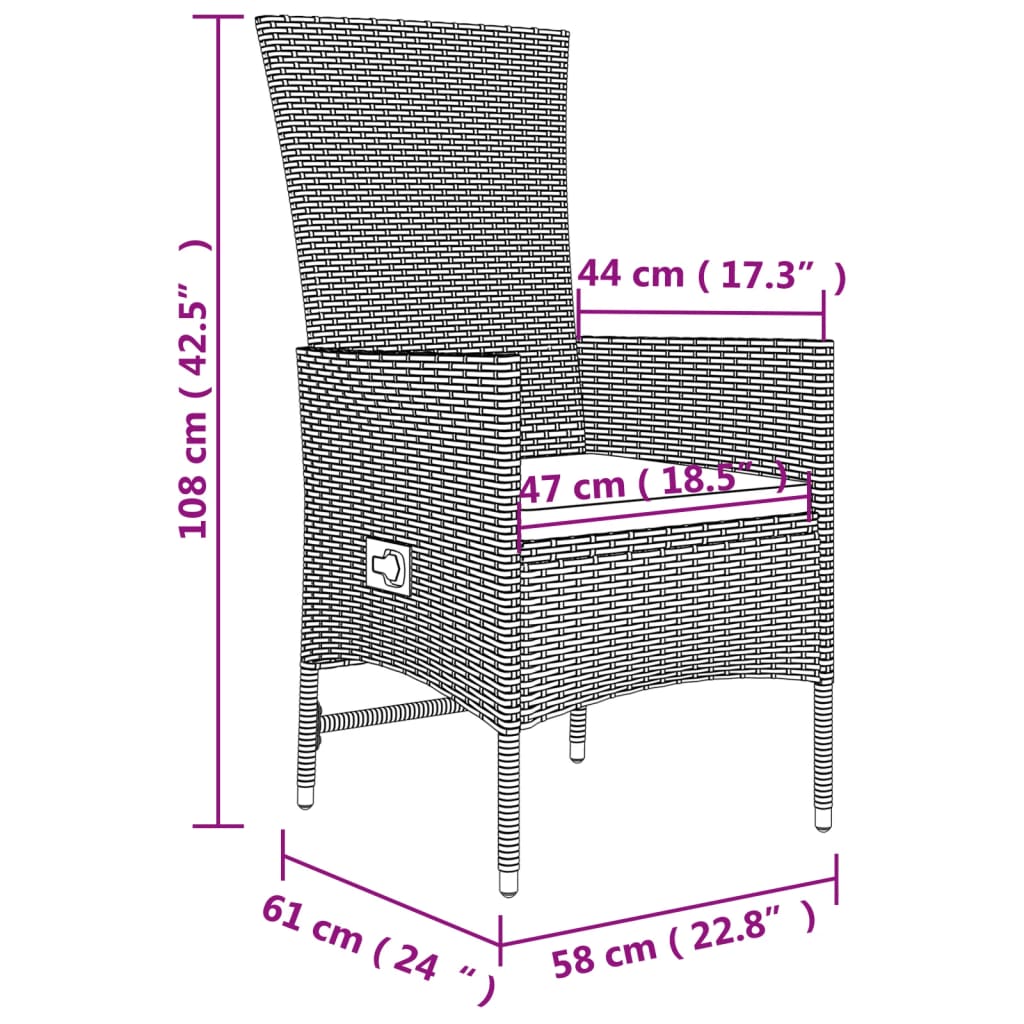 spisebordssæt til haven 3 dele med hynder polyrattan beige