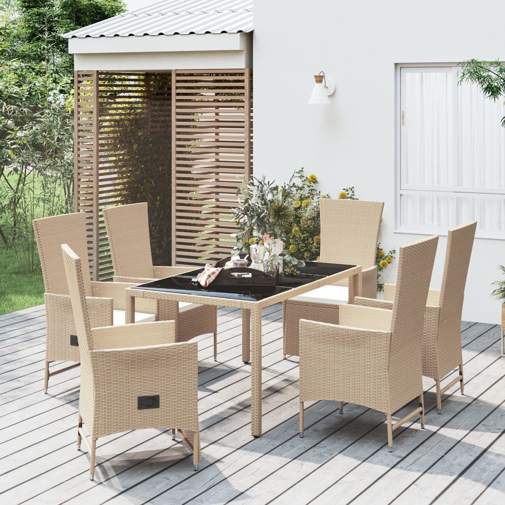 spisebordssæt til haven 7 dele med hynder polyrattan beige