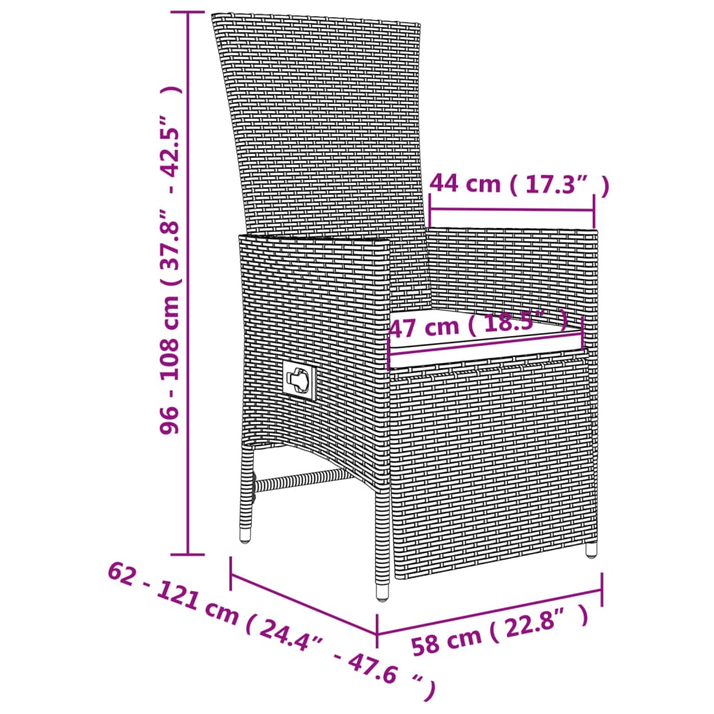 spisebordssæt til haven 3 dele med hynder polyrattan beige