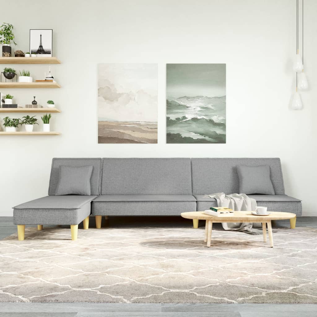 L-formet sovesofa 255x140x70 cm stof lysegrå