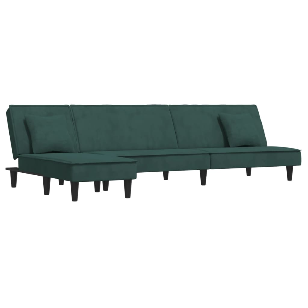 L-formet sovesofa 255x140x70 cm velour mørkegrøn