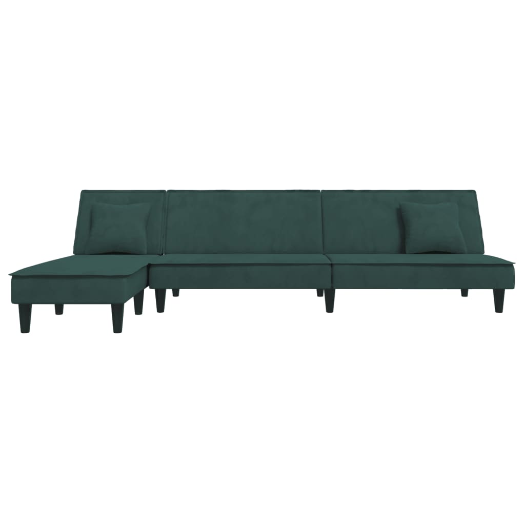 L-formet sovesofa 255x140x70 cm velour mørkegrøn