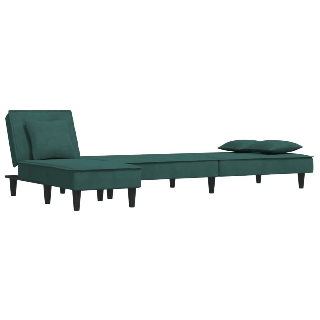 L-formet sovesofa 255x140x70 cm velour mørkegrøn