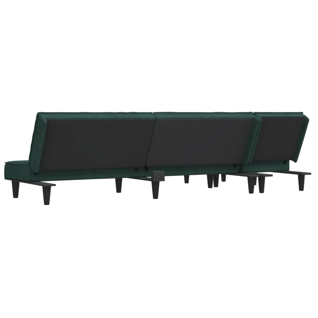 L-formet sovesofa 255x140x70 cm velour mørkegrøn