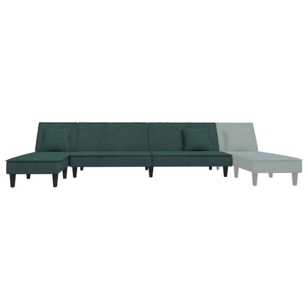 L-formet sovesofa 255x140x70 cm velour mørkegrøn