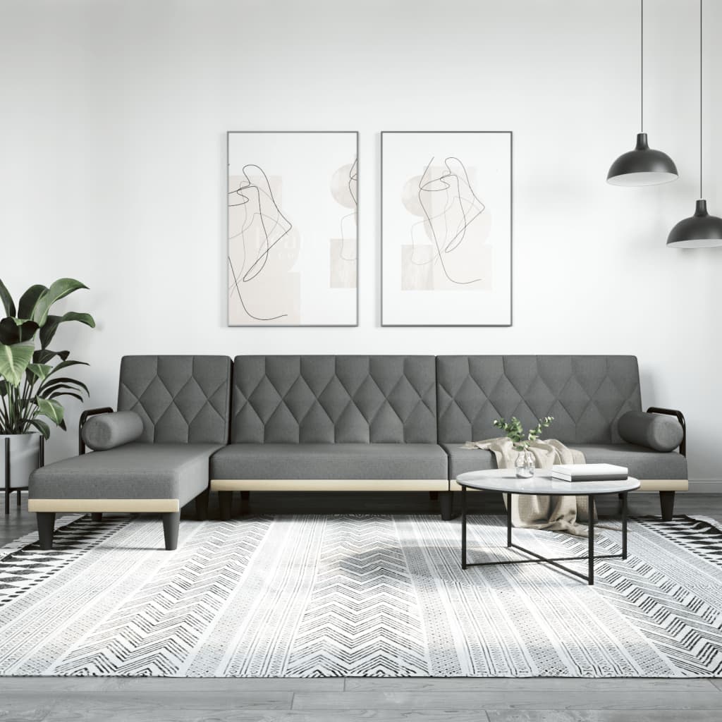 L-formet sovesofa 260x140x70 cm stof mørkegrå