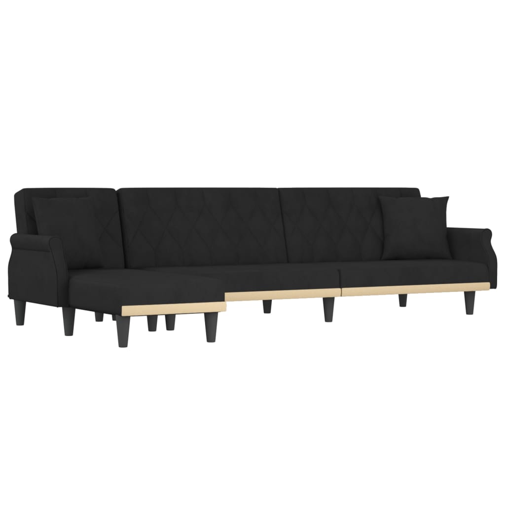 L-formet sovesofa 271x140x70 cm velour sort