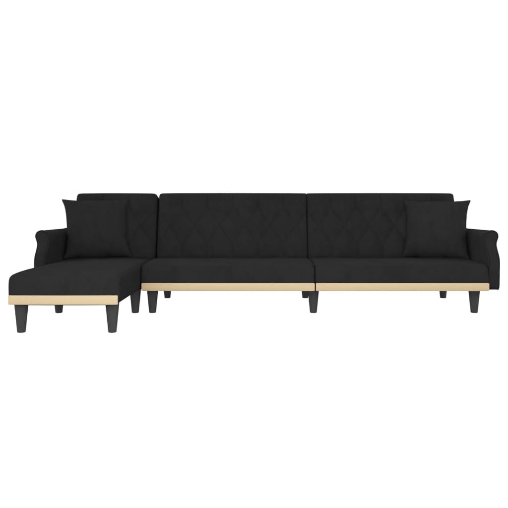 L-formet sovesofa 271x140x70 cm velour sort