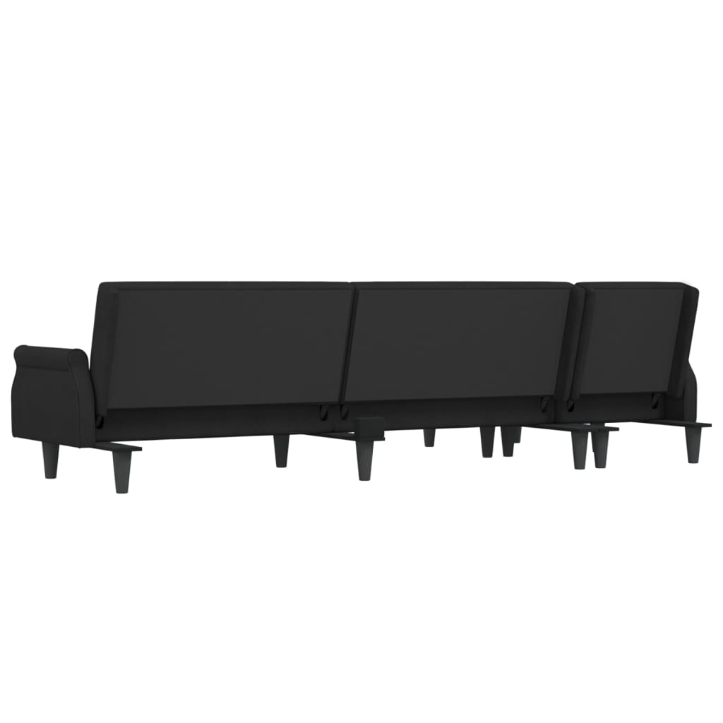 L-formet sovesofa 271x140x70 cm velour sort