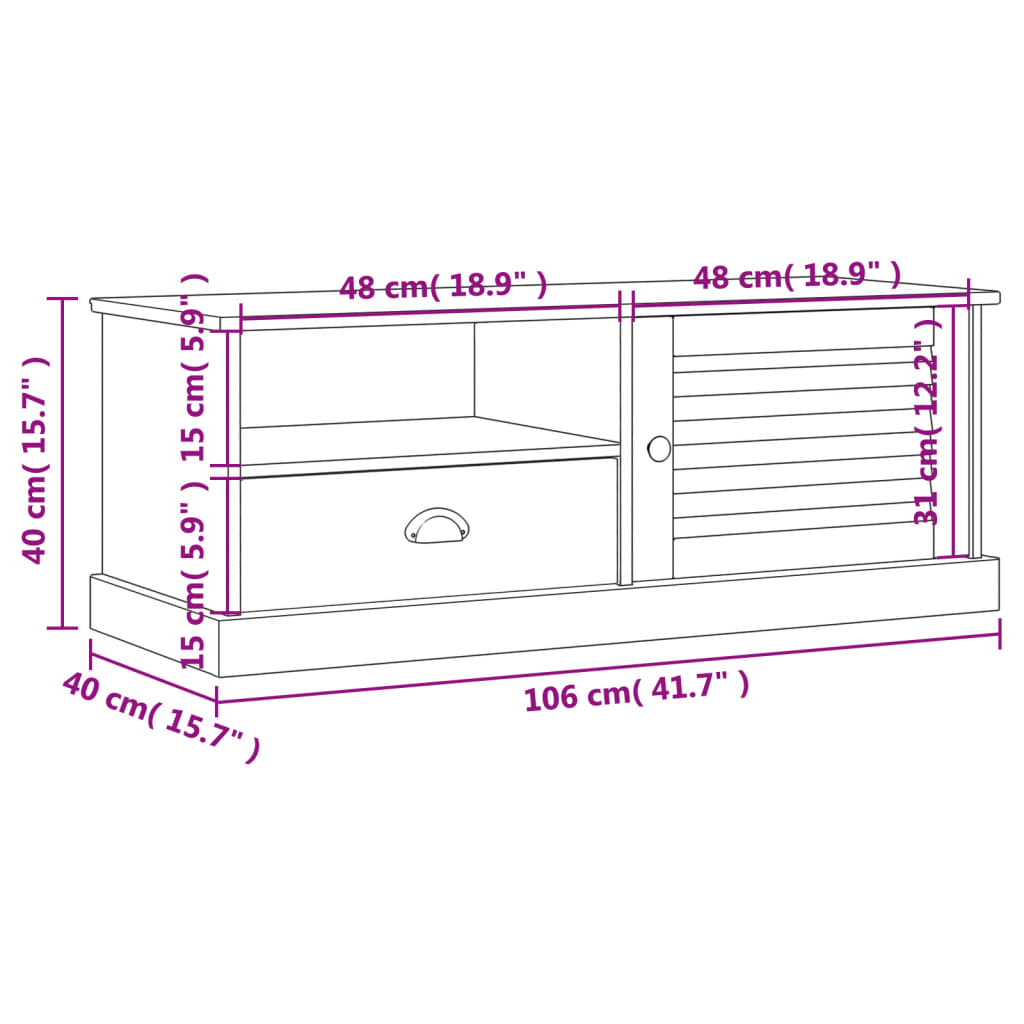 tv-bord VIGO 106x40x40 cm massivt fyrretræ